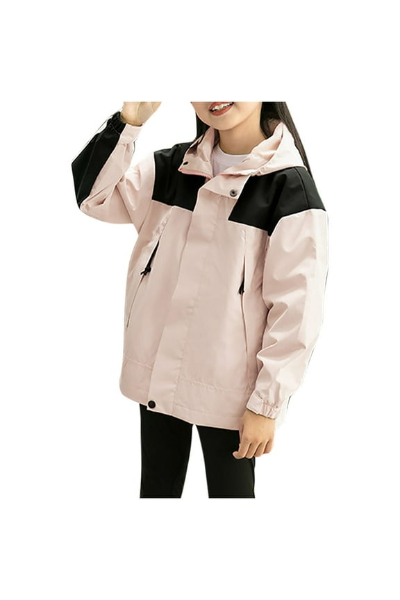 Kids Waterproof Windbreaker Solid Color Hooded Jacket All Weather Outdoor Spring Fall Long Sleeve Casual Outerwear for Boys Girls Ages 4 to 15