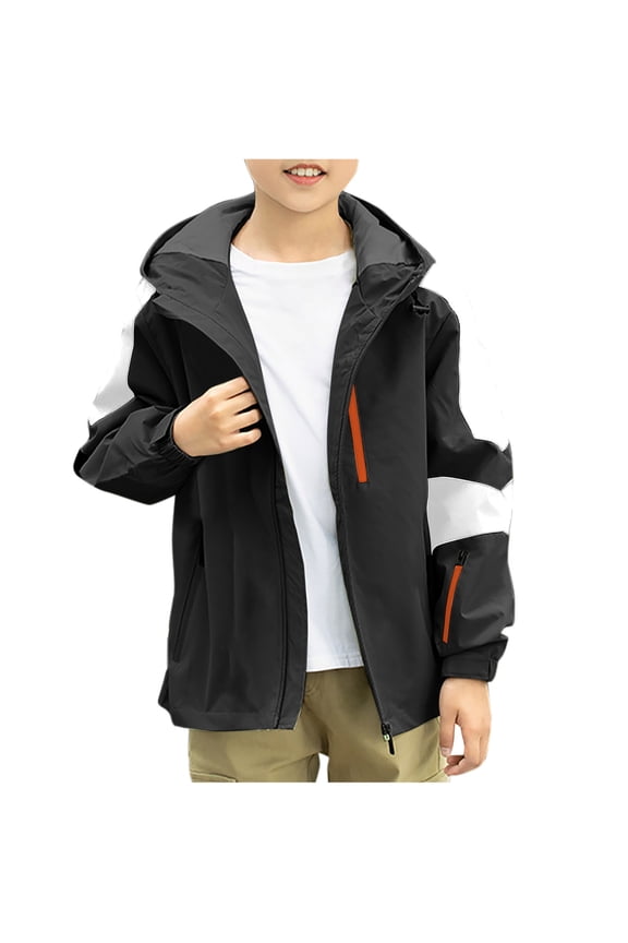 Kids Waterproof Windbreaker Solid Color Hooded Jacket All Weather Outdoor Spring Fall Long Sleeve Casual Outerwear for Boys Girls Ages 6 to 13