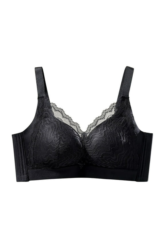 Lace Wireless Bra for Women Embroidery Back Closure Breathable Thin Comfort Lightly Lined T-Shirt Bra Support Full Coverage Adjustable Straps