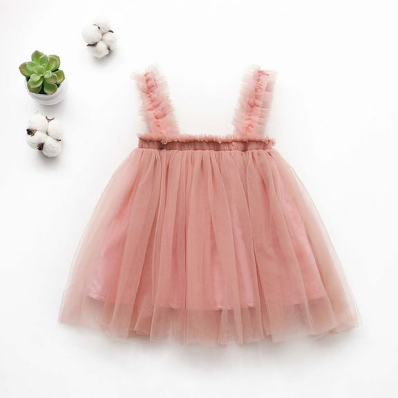 Zpanxa Layered Tulle Tutu Dress for Toddler Girls, Baby Girl Rainbow Tutu Princess Dress, Toddler Sleeveless Butterfly Mesh Dress, Birthday Gifts for Girls Pink (6-12 Months)