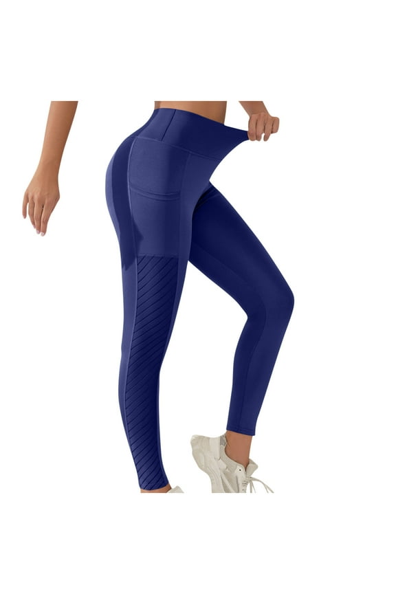 Leggings for Women Casual High Waist Pnats Yoga Pants with Pockets Workout Gym Pants for Running Walking Fitting Lifting Buttocks Full Length Trousers Navy L