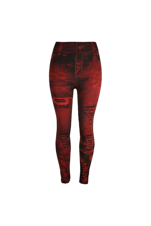 Leggings for Women Women's Jeans Bottom Pants Coloured Hip-up Super Bomb Slim Nine-minute Pants Red L