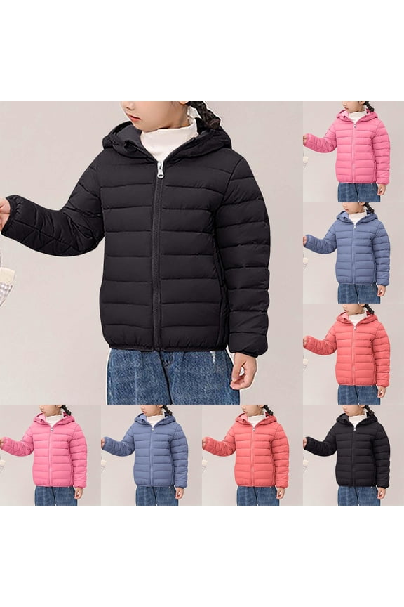 Lightweight Down Puffer Jacket Kids 3-16Y Ultra Thin Warm Hooded Coat Compact Packable Design Solid Color Water Resistant Outerwear for Travel Sports