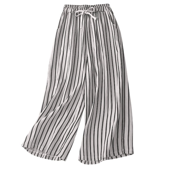Zpanxa Linen Pants Women Casual High Waist Wide Leg Pants Summer Floral Solid Long Palazzo Pants Lounge Beach Trousers with Pocket White XXL
