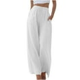 thumbnail image 1 of Zpanxa Linen Pants Women Casual Solid Pants Comfortable Elastic High Waist Wide Leg Casual Length Pants White S, 1 of 6