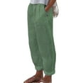 thumbnail image 1 of Zpanxa Linen Pants Women Solid Color Loose Wide Leg High Waisted Pants, Temperament Cotton Linen Straight Casual Pants with Pocket, Palazzo Pants for Women Green 3XL, 1 of 3