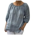 thumbnail image 1 of Zpanxa Linen Shirts for Women Short Sleeve Round Neck Solid Color Pullover Tee Versatile Loose Fit Casual Blouse, 1 of 6