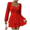 thumbnail image 1 of Zpanxa Long Sleeve Dress for Women, Square Neck Ruched Layered Mini Style, 1 of 7