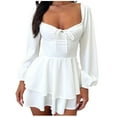 thumbnail image 1 of Zpanxa Long Sleeve Dress for Women, Square Neck Ruched Layered Mini Style, 1 of 9