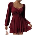 thumbnail image 1 of Zpanxa Long Sleeve Dress for Women, Square Neck Ruched Layered Mini Style, 1 of 7