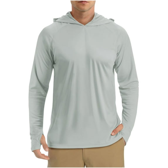 Zpanxa Long Sleeve Shirts for Men UPF 50+ Protection Hoodie Rash Guard Long Sleeve Sun Protection Summer Lightweight Breathable Solid Color Hooded Blouse for Running Hiking Fishing Gray M