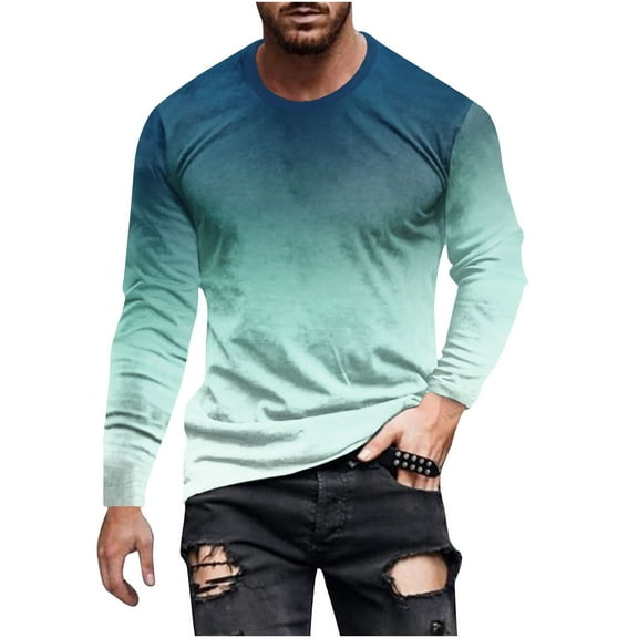 Zpanxa Long Sleeve Shirts for Men Casual Round Neck Pullover Print T-Shirt Loose Comfy Workout Athletic Blouse Tops Green 4XL