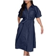 thumbnail image 1 of Zpanxa Long Tunic Dress Women Belted Shirt Dress Button Down Lapel Collar Office Work Casual Slim Fit Maxi, 1 of 8