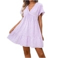 thumbnail image 1 of Zpanxa Loose Fit Short Sleeve Dress Women Check Print Round Neck Flowy Midi Dress Casual Comfortable Beach or Market Dress, 1 of 4