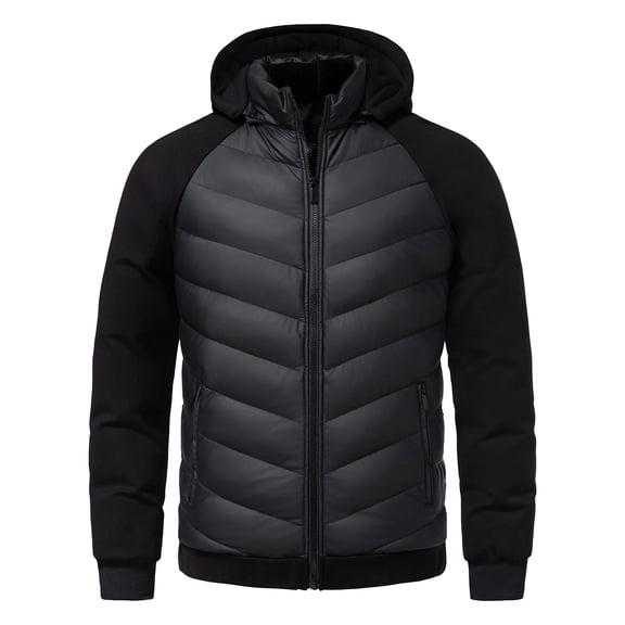 Zpanxa Men Hooded Winter Jacket Padded Warm Coat with Pockets Business Casual Lightweight Quilted Outerwear for Cold Weather