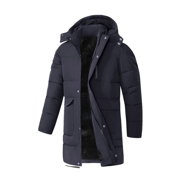 Zpanxa Men Windproof Long Parka Fleece Lined Heavyweight Winter Coat with Detachable Hood Warm Thick Outerwear for Daily Commute