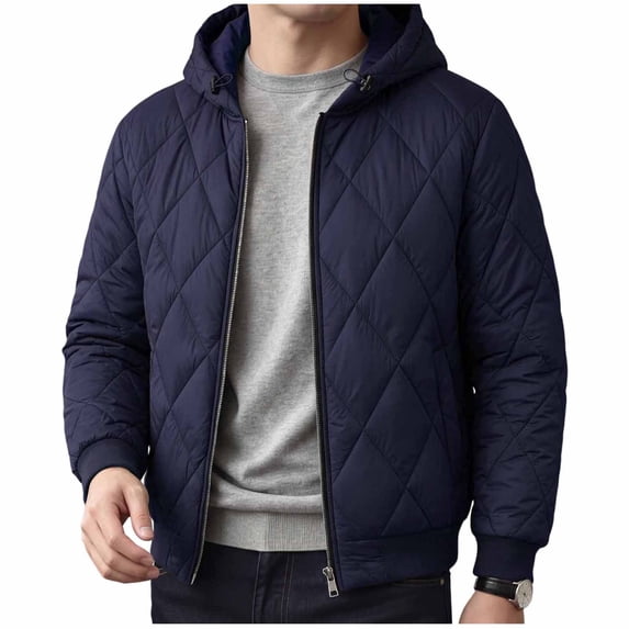 Zpanxa Men Winter Padded Coat with Hood Zip Up Windproof Casual Warm Quilted Jacket for Daily Wear
