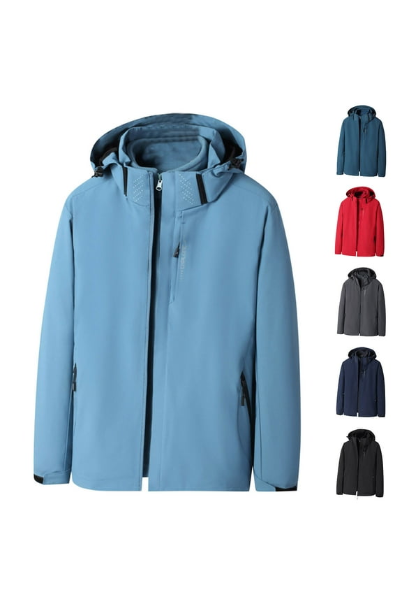 Men's 3 in 1 Detachable Jacket System Weather Ready Hooded Outer Shell Removable Fleece Liner Water Resistant Zippered Pockets Outdoor