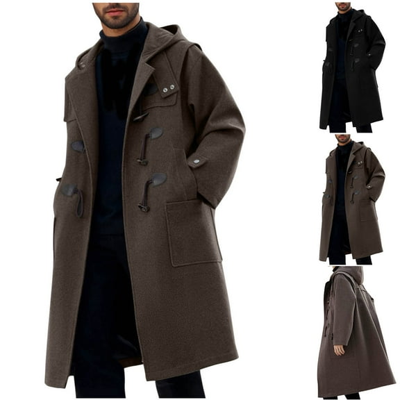 Zpanxa Men's Button Front Hooded Jacket Solid Color Casual Long Sleeve with Pockets Outerwear Lightweight Fall Coat for Daily Commute and Coffee Outings