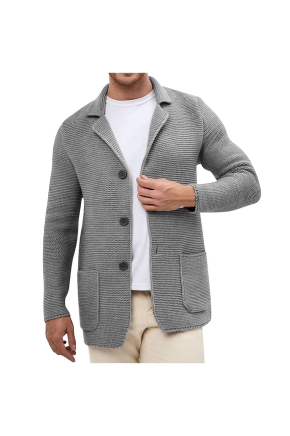 Men's Cable Knit Cardigan Jacket Button Front Long Sleeve Winter Warm Sweater with Ribbed Cuffs for Casual Lounge Wear in Solid Color Gray 3XL