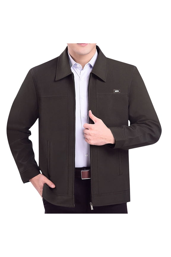 Men's Casual Jacket Lapel Collar Long Sleeve Lightweight Coat with Zippered Pockets for Urban Commute and Smart Street Style Coffee XXL