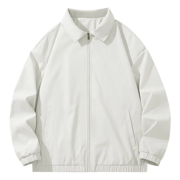 Zpanxa Men's Casual Jacket Modern Stylish Zipper Front Long Sleeve Coat with Turn-Down Collar and Pockets, Versatile Lightweight for Daily Fashion Wear in Solid Color White XL