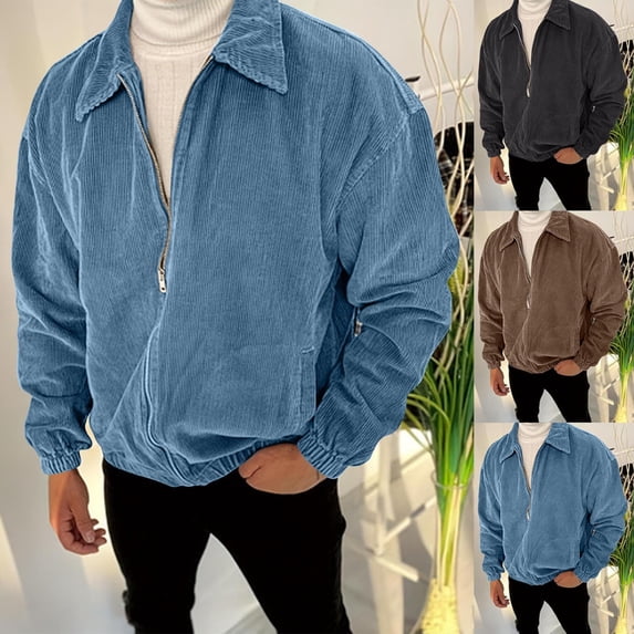 Zpanxa Men's Casual Jacket Solid Color Turn Down Collar Hoodless Long Sleeve Lightweight Outerwear with Zippered Pockets for Daily Comfort