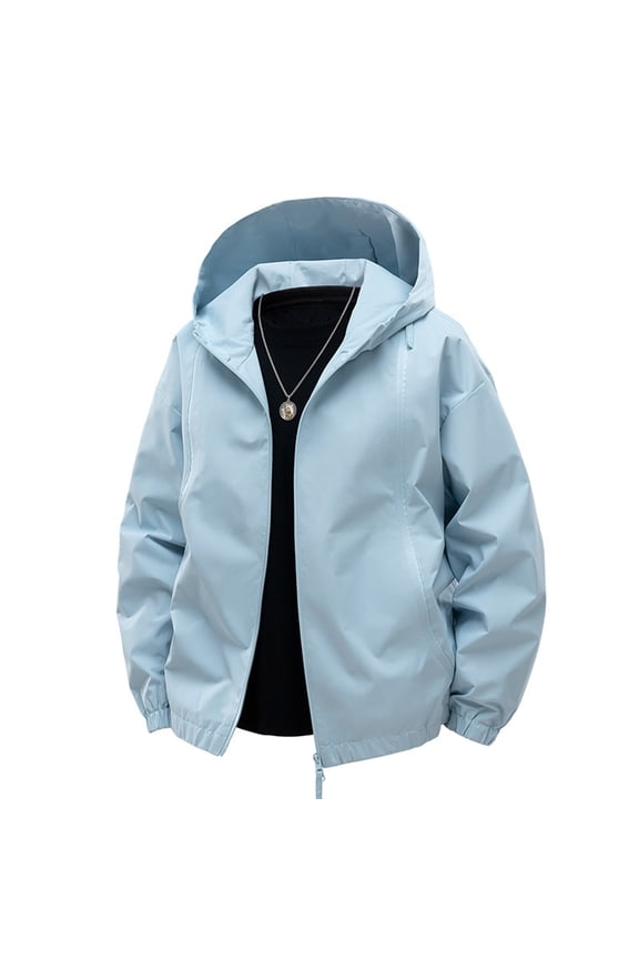 Men's Color Block Windproof Hooded Jacket Ripstop Nylon Lightweight with Adjustable Cuffs for Urban Outdoor Streetwear and Daily Wear Blue XXL