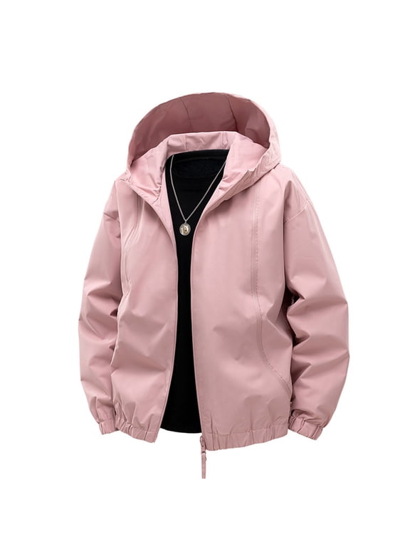 Men's Color Block Windproof Hooded Jacket Ripstop Nylon Lightweight with Adjustable Cuffs for Urban Outdoor Streetwear and Daily Wear Pink L