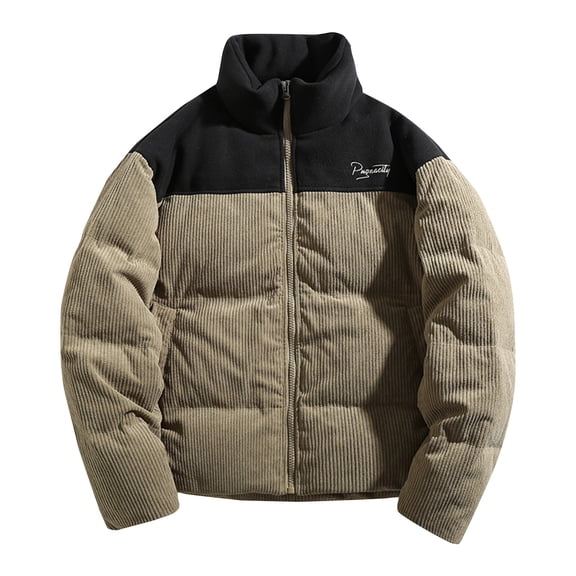 Zpanxa Men's Corduroy Splicing Jacket Heavy-Duty Windproof Long Sleeve Coat with Zippered Pockets for Urban and Outdoor All-Weather Wear Green L