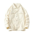 thumbnail image 1 of Zpanxa Men's Denim Motorcycle Jacket Solid Color with Button Pockets, Long Sleeve Biker Coat for Casual Riding Style White L, 1 of 2