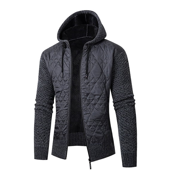 Zpanxa Men's Fleece Hooded Sweater Jacket with Zipper Front, Warm Casual Outerwear for Winter Comfort Dark Gray XL