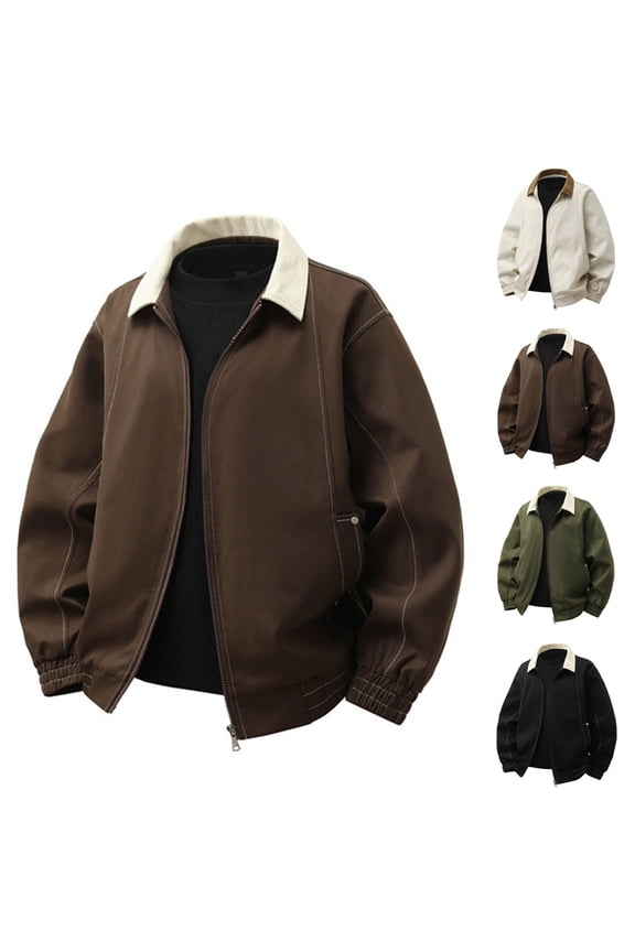 Men's Fleece Lined Lapel Jacket Solid Color Thick Warm Workwear Coat Long Sleeve Casual Fashion Water Resistant Office Commuter