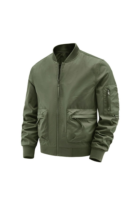 Men's Functional Baseball Suit Jacket Solid Color with Multi-Pockets, Three-in-One Work Coat for Utility and Style Army Green M