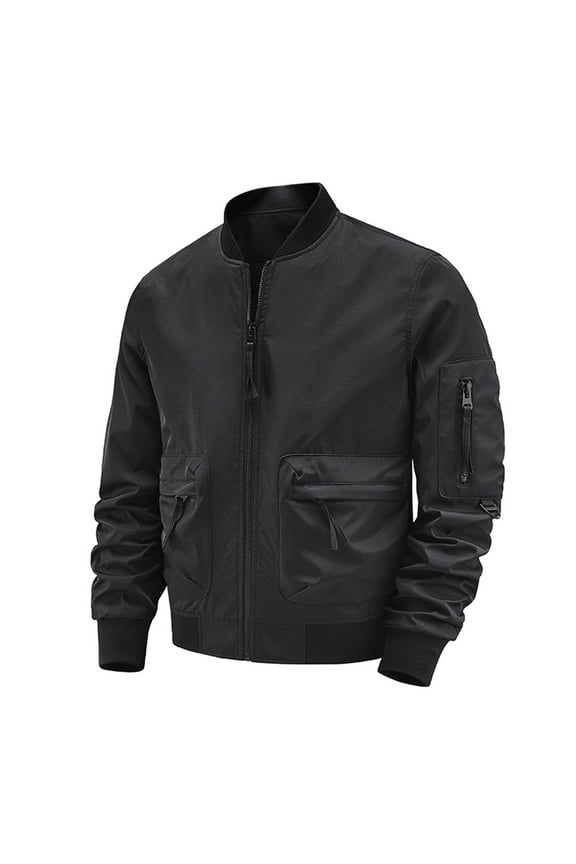 Men's Functional Baseball Suit Jacket Solid Color with Multi-Pockets, Three-in-One Work Coat for Utility and Style Black XXL