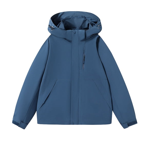 Zpanxa Men's Heavy-Duty Waterproof Workwear Raincoat Hooded Jacket with Multiple Utility Pockets for All-Weather Outdoor Construction and High-Visibility Work Commute Blue XXL