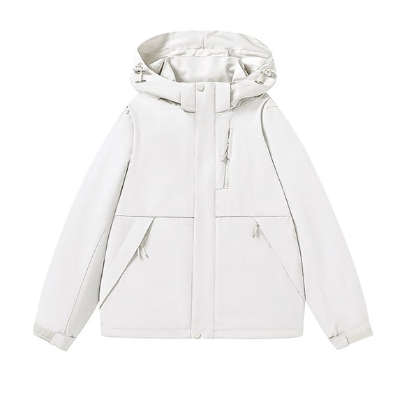 Zpanxa Men's Heavy-Duty Waterproof Workwear Raincoat Hooded Jacket with Multiple Utility Pockets for All-Weather Outdoor Construction and High-Visibility Work Commute White XXL