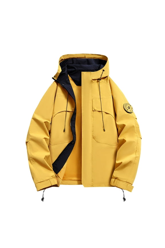 Men's Heavy-Duty Waterproof Workwear Raincoat Hooded Jacket with Multiple Utility Pockets for Outdoor Construction, Landscaping and All-Weather Commute Yellow 4XL