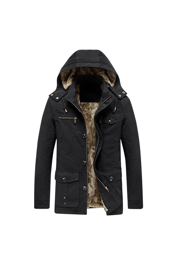 Men's Heavyweight Winter Coat Detachable Hood Insulated Parka with Multiple Pockets for Extreme Cold Weather Urban Warmth Black 3XL