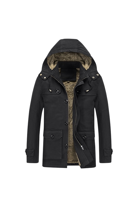 Men's Heavyweight Winter Coat Detachable Hood Insulated Parka with Multiple Pockets for Extreme Cold Weather Urban Warmth Black XL