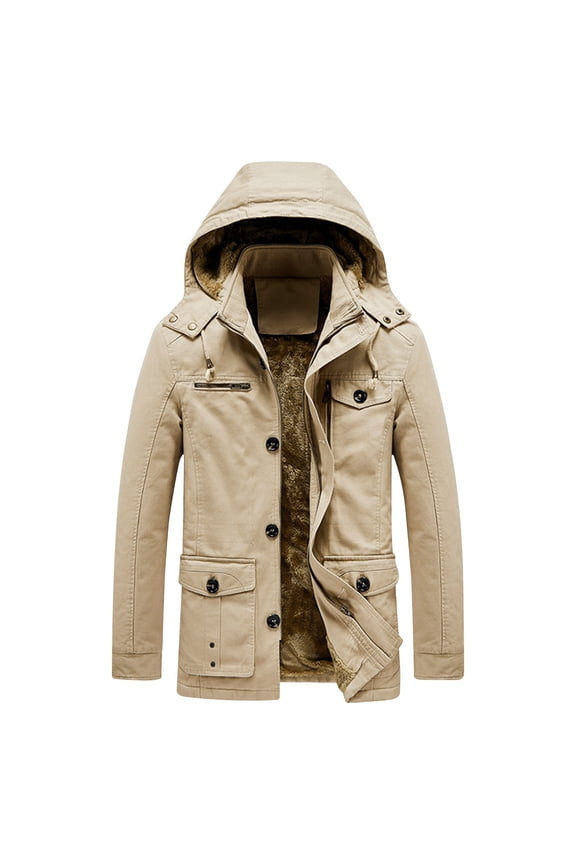 Men's Heavyweight Winter Coat Detachable Hood Insulated Parka with Multiple Pockets for Extreme Cold Weather Urban Warmth Khaki XXL