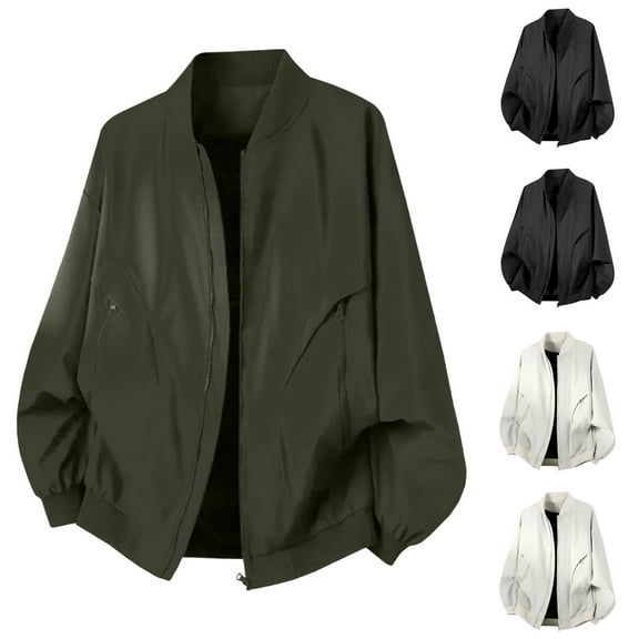 Zpanxa Men's High Visibility Work Jacket Class 2 Reflective Stripes Round Neck Solid Color Long Sleeve Heavy Duty Cold Weather Utility