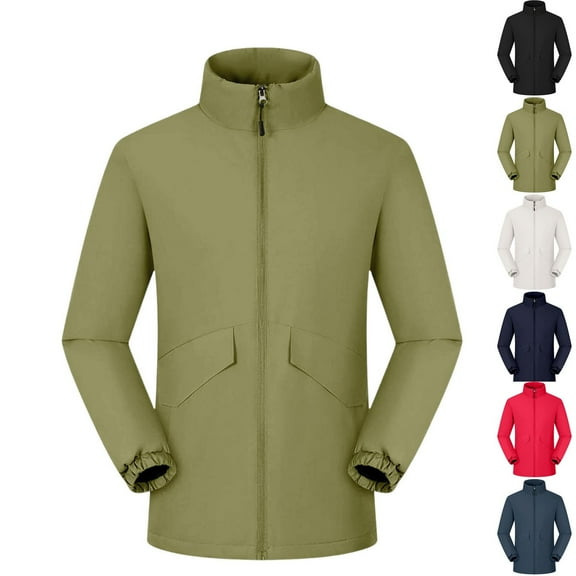 Zpanxa Men's Hiking Jacket Solid Color Outdoor Zipper Pockets Long Sleeve Breathable Layered Coat for Mountain Climbing