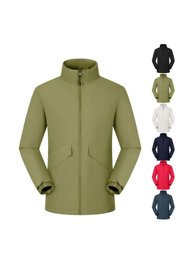 Men's Hiking Jacket Solid Color Outdoor Zipper Pockets Long Sleeve Breathable Layered Coat for Mountain Climbing