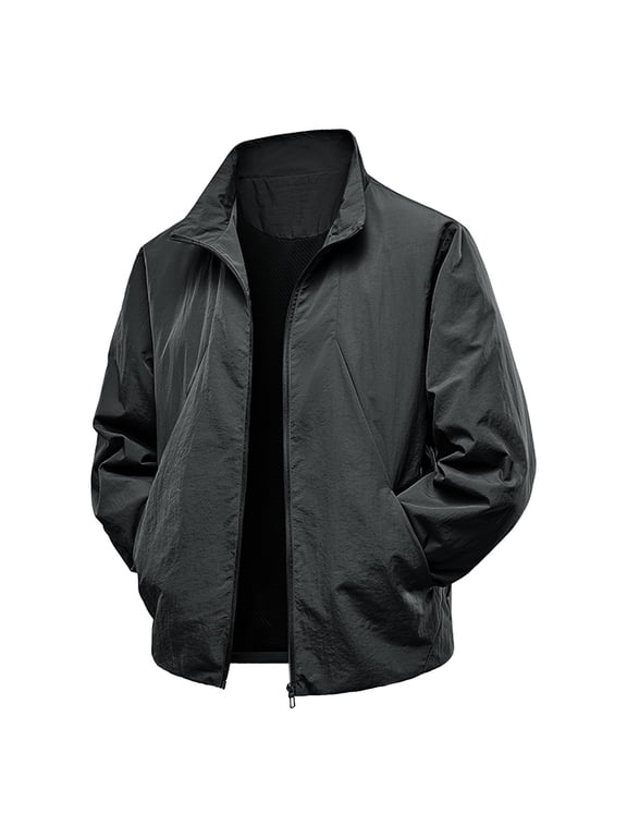 Men's Jacket Sporty Casual Lapel Collar Zipper Long Sleeve Solid Color Pockets Hoodless for Daily Use