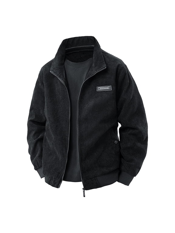 Men's Lamb Wool Corduroy Jacket Button Front Cardigan Lapel Collar Long Sleeve Winter Coat with Pockets for Warm Versatile Urban Winter Wear Black 5XL