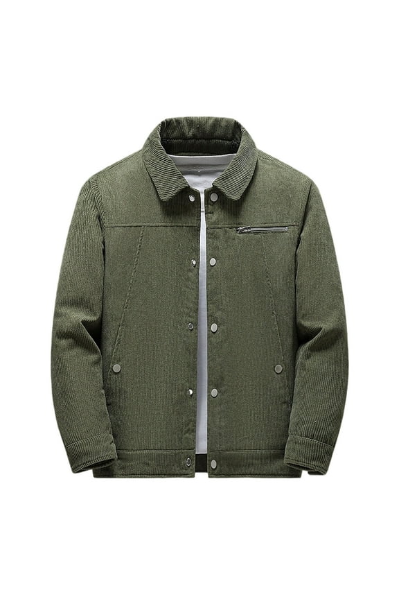 Men's Lamb Wool Corduroy Jacket Button Front Cardigan Lapel Collar Thermal Insulated Long Sleeve Winter Coat for Premium Urban Winter Wear Army Green 3XL