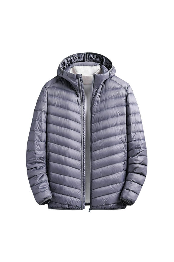 Men's Lightweight Down Jacket Stand Collar Solid Color, Business Casual Coat with Zippered Pockets for Urban Commute Gray 3XL