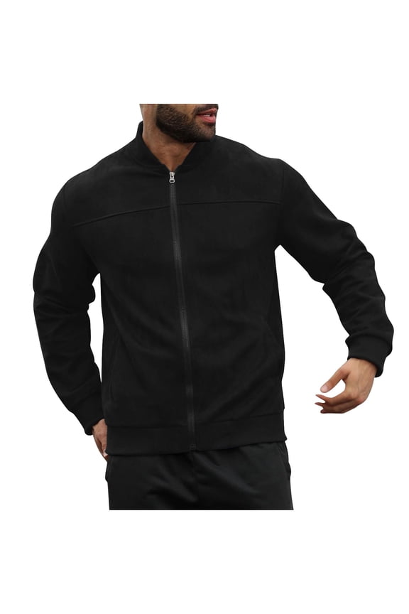 Men's Lightweight Hooded Sweatshirt Jacket Solid Color Long Sleeve Fleece Lined Casual Pullover for Spring Fall Layering
