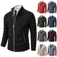 thumbnail image 1 of Zpanxa Men's Mandarin Collar Fleece Sweater Coat Solid Color Knitted Thermal Long Sleeve Zipper Front Lightweight Streetwear Fall Winter, 1 of 8